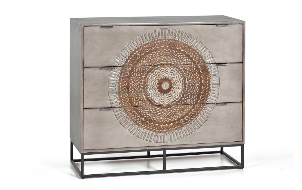 Kommode mit 3 Schubladen Holz, Eisen Grau 100x40x90cm