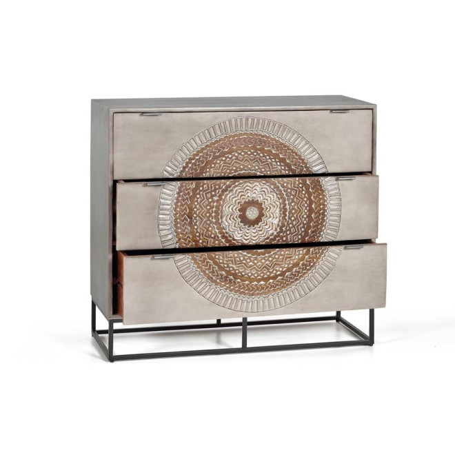 Kommode mit 3 Schubladen Holz, Eisen Grau 100x40x90cm
