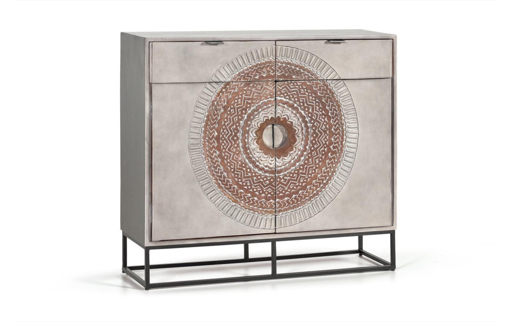 Buffet 2 Tiroirs Bois, Fer Gris 100x32x90cm