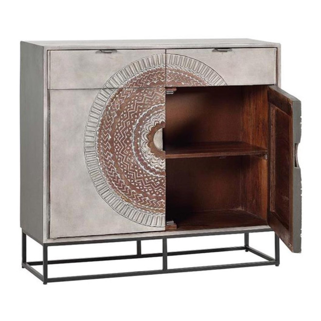 Buffet 2 Tiroirs Bois, Fer Gris 100x32x90cm