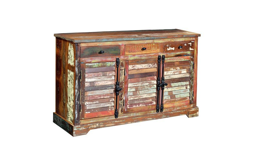 Buffet 3 Tiroirs Bois, Fer Marron 150x45x90cm