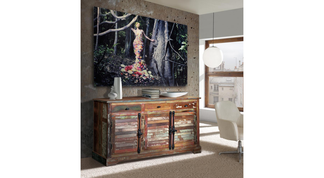 Anrichte mit 3 Schubladen Holz, Eisen Braun 150x45x90cm