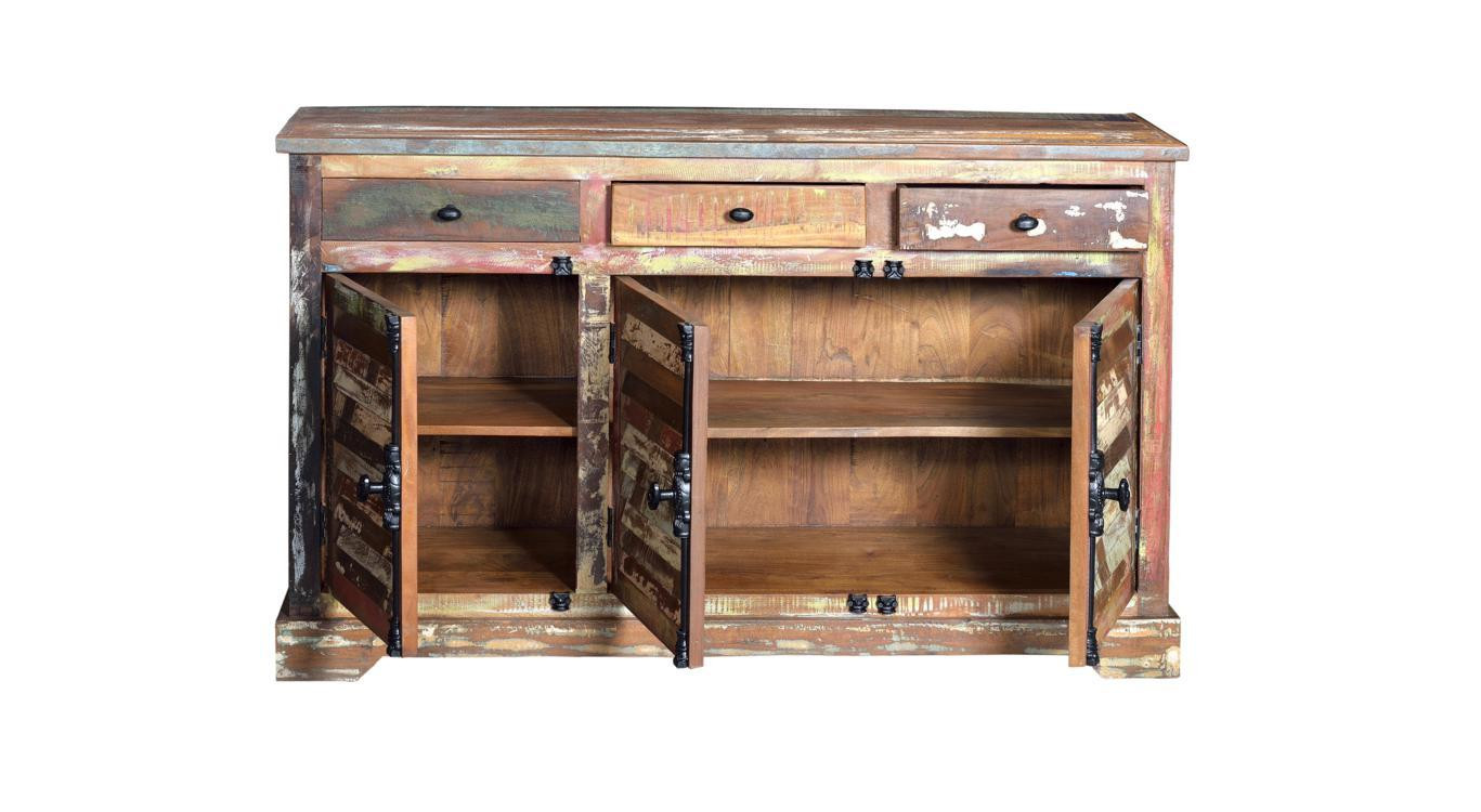 Buffet 3 Tiroirs Bois, Fer Marron 150x45x90cm