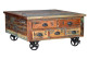 Table Basse 5 Tiroirs Bois, Fer Marron 90x90x40cm