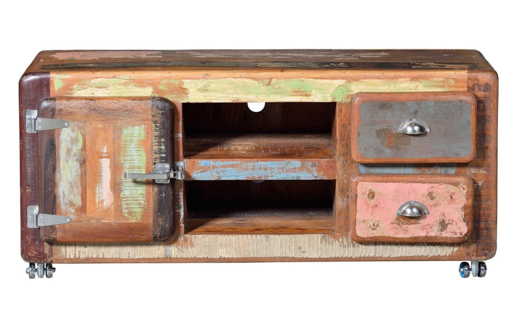 TV-Möbel mit 2 Schubladen Holz und Eisen Braun 135x40x56cm