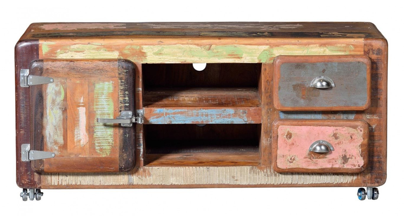 TV-Möbel mit 2 Schubladen Holz und Eisen Braun 135x40x56cm