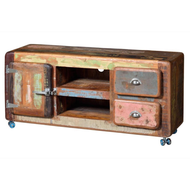 TV-Möbel mit 2 Schubladen Holz und Eisen Braun 135x40x56cm