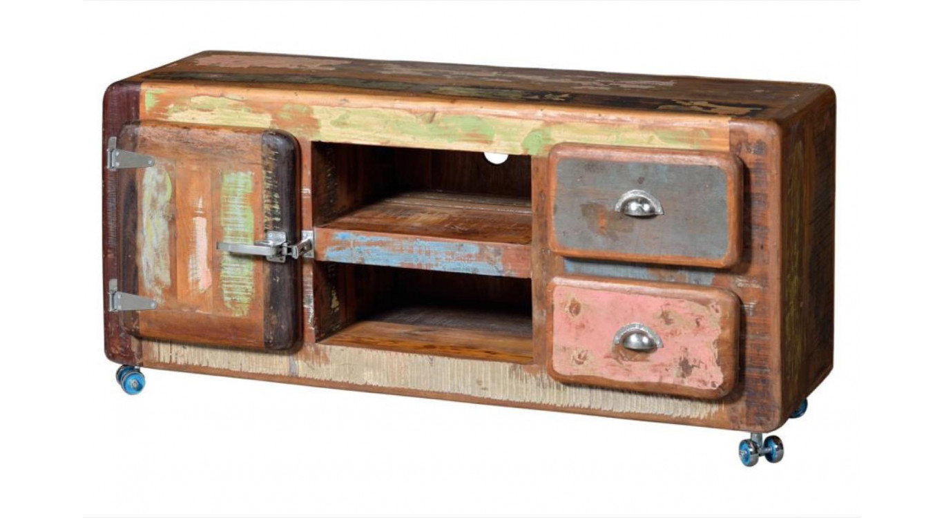 TV-Möbel mit 2 Schubladen Holz und Eisen Braun 135x40x56cm