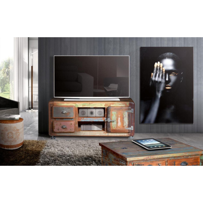 TV-Möbel mit 2 Schubladen Holz und Eisen Braun 135x40x56cm
