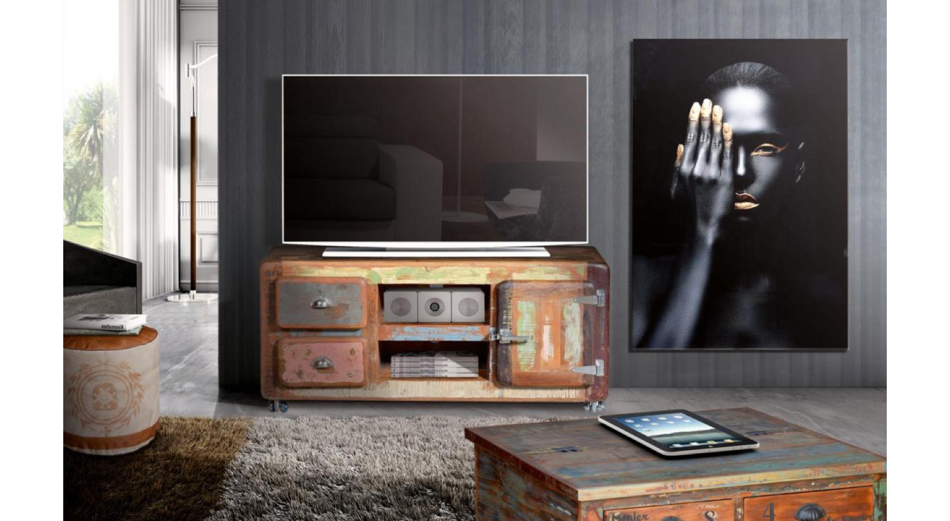 TV-Möbel mit 2 Schubladen Holz und Eisen Braun 135x40x56cm