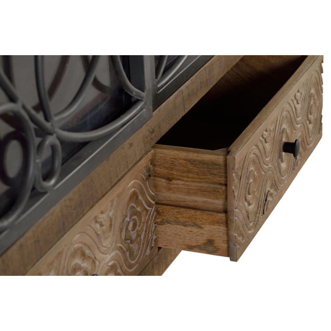 Buffet 2 Tiroirs Bois, Fer Marron 100x40x130cm