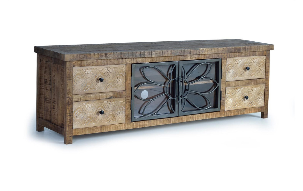 Meuble TV 4 Tiroirs Bois, Fer Marron 170x40x55cm