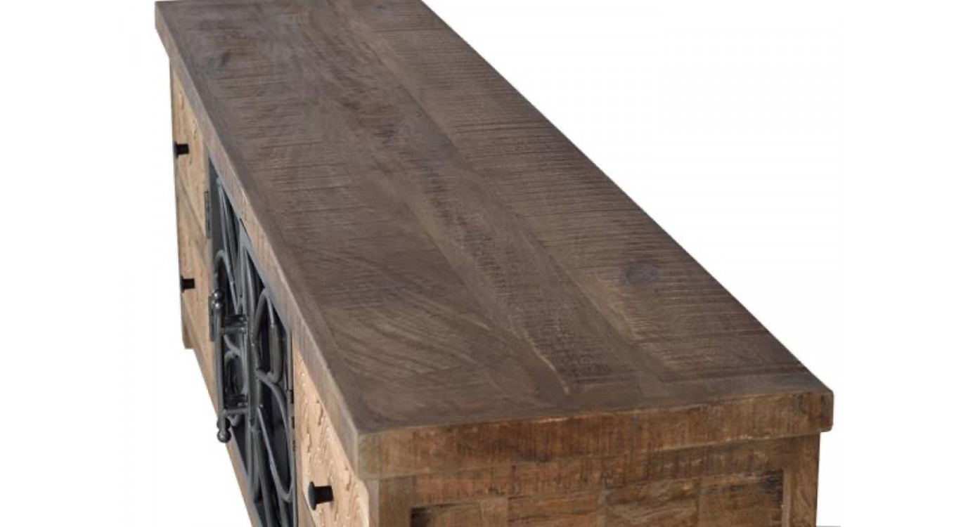 Meuble TV 4 Tiroirs Bois, Fer Marron 170x40x55cm