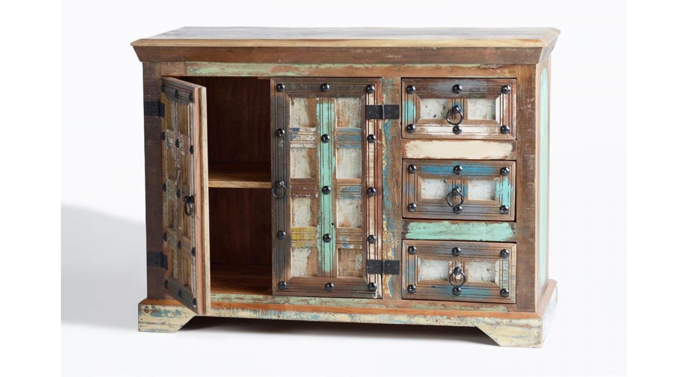 Buffet 3 Tiroirs Bois Marron 110x40x80cm