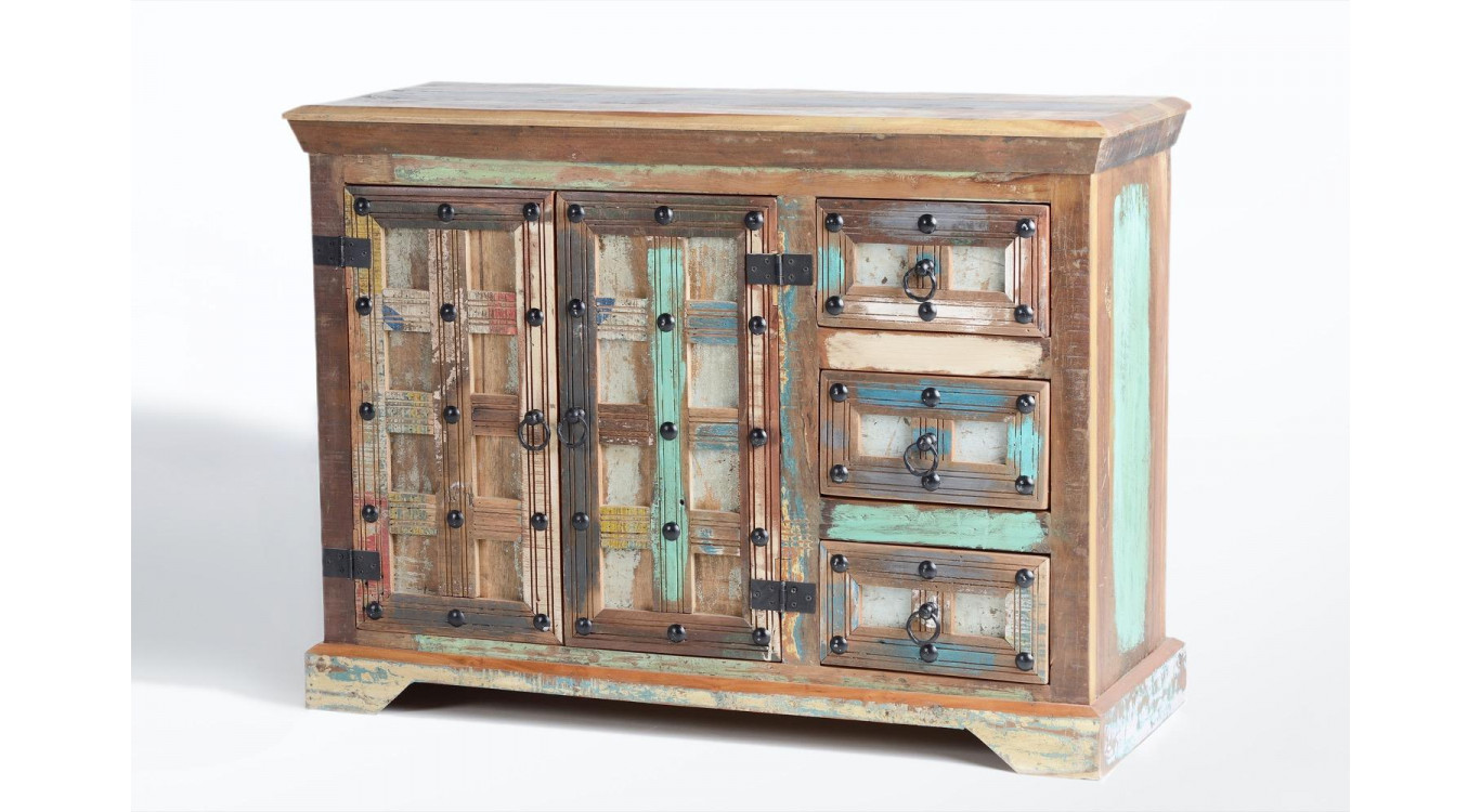 Buffet 3 Tiroirs Bois Marron 110x40x80cm