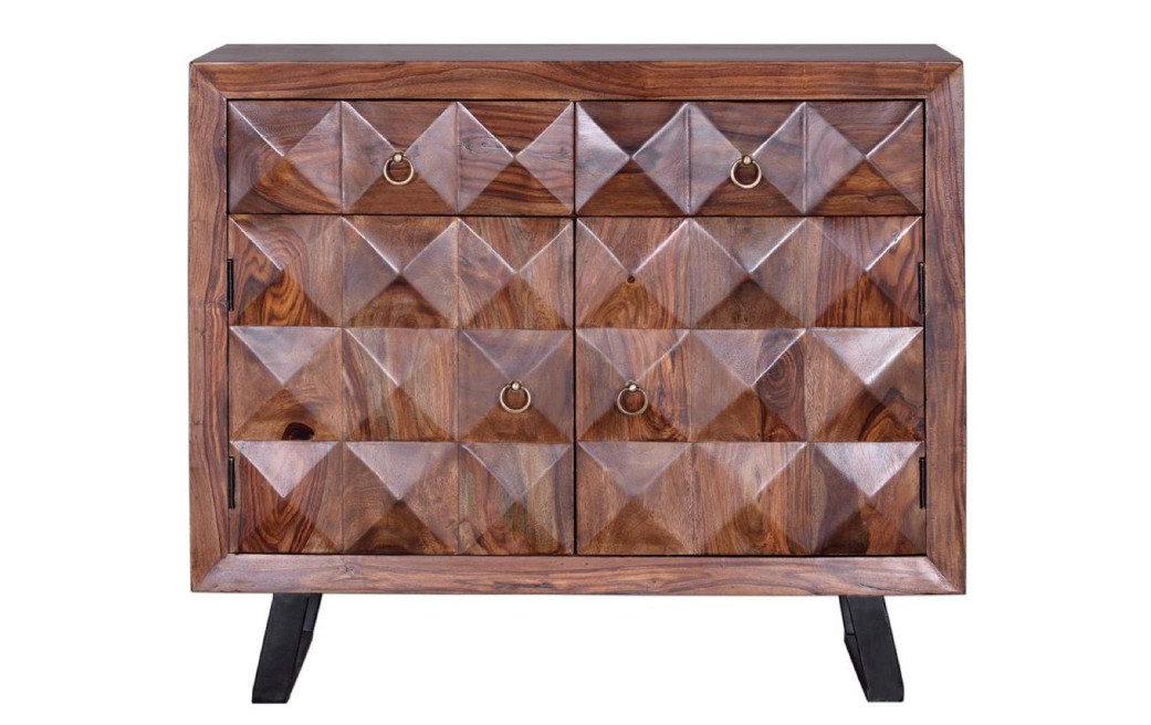 Buffet 2 Tiroirs Bois, Fer Marron 100x40x87cm