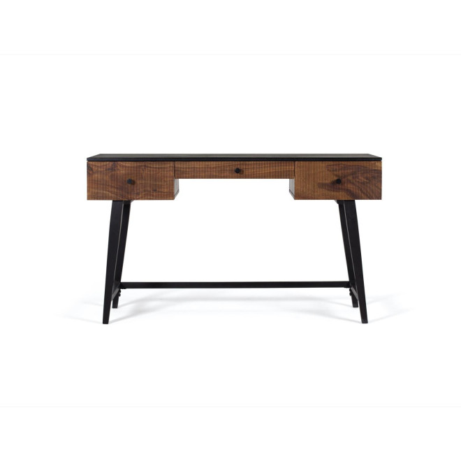 Console 3 Tiroirs Bois et Fer Marron 132x50x76cm