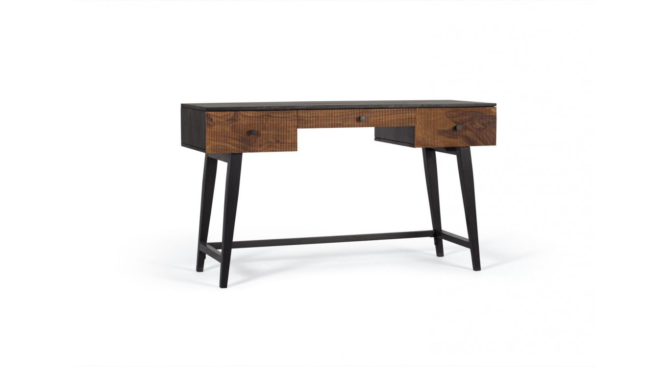 Console 3 Tiroirs Bois et Fer Marron 132x50x76cm