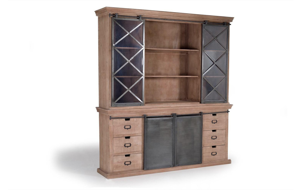 Geschirrschrank mit 6 Schubladen Holz, Eisen Braun 200x45x90cm