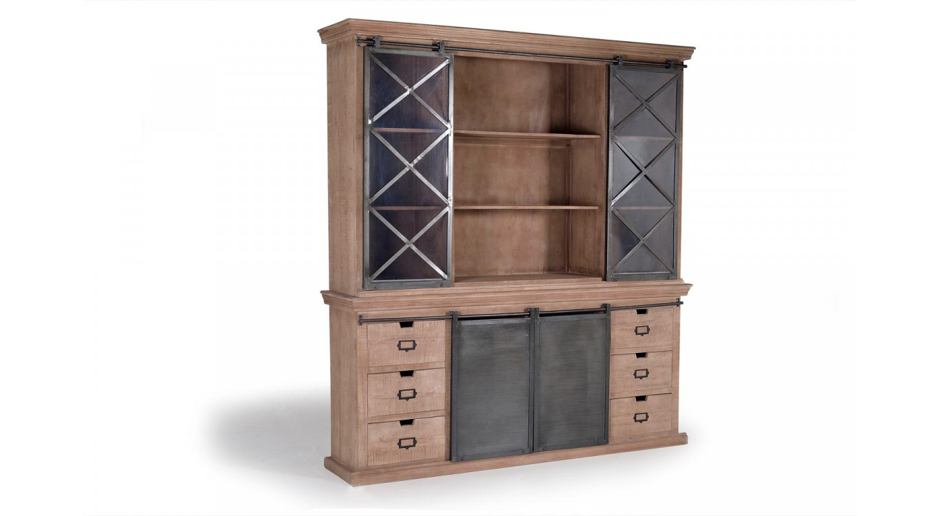 Geschirrschrank mit 6 Schubladen Holz, Eisen Braun 200x45x90cm