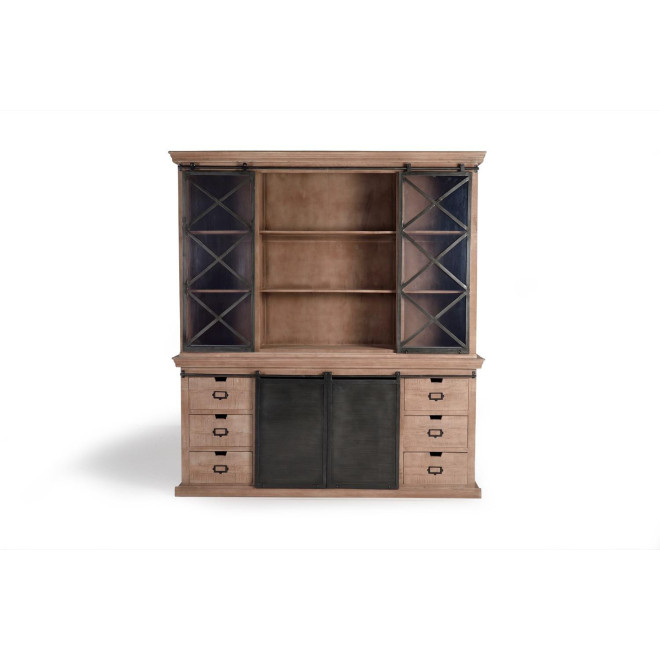 Geschirrschrank mit 6 Schubladen Holz, Eisen Braun 200x45x90cm