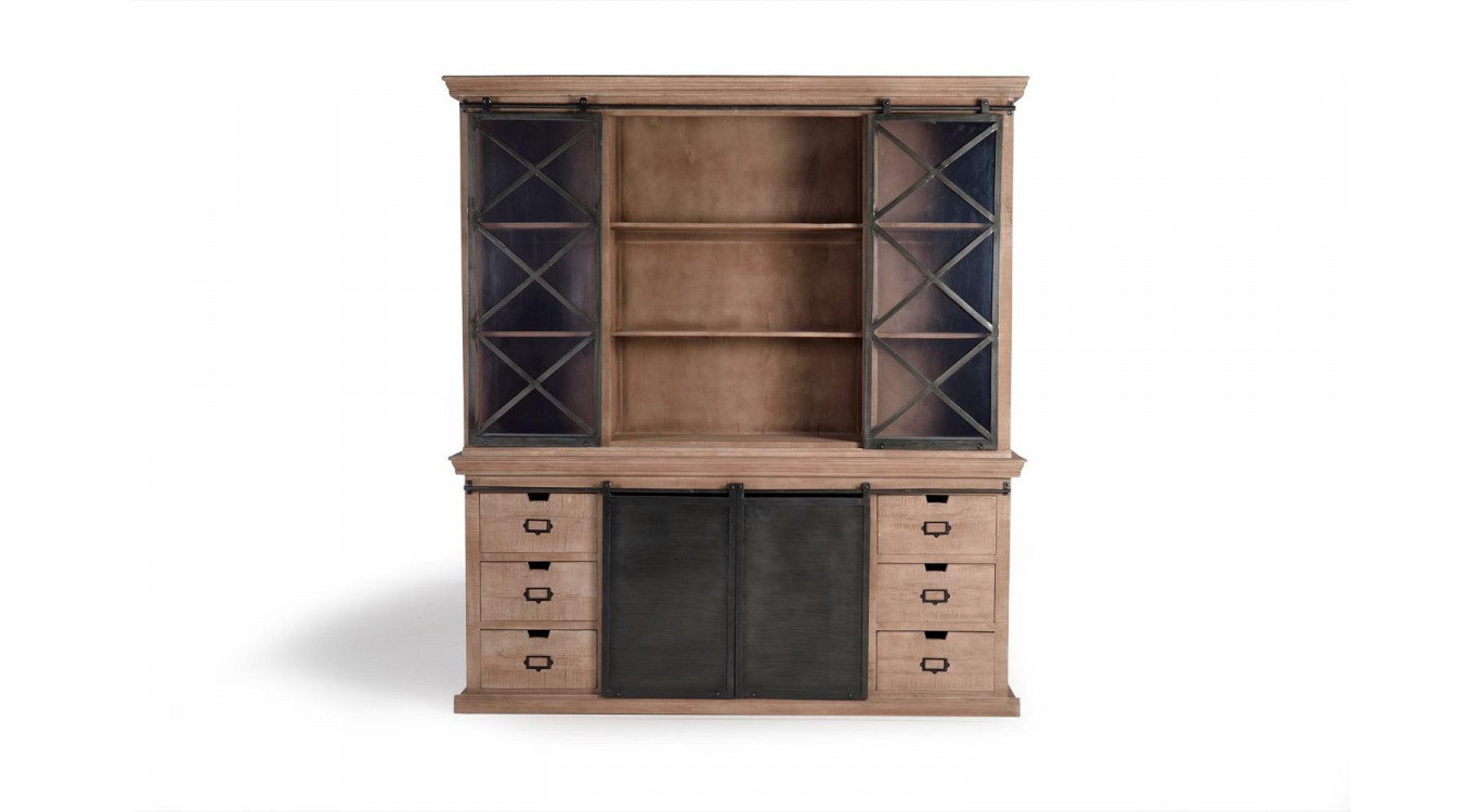 Geschirrschrank mit 6 Schubladen Holz, Eisen Braun 200x45x90cm