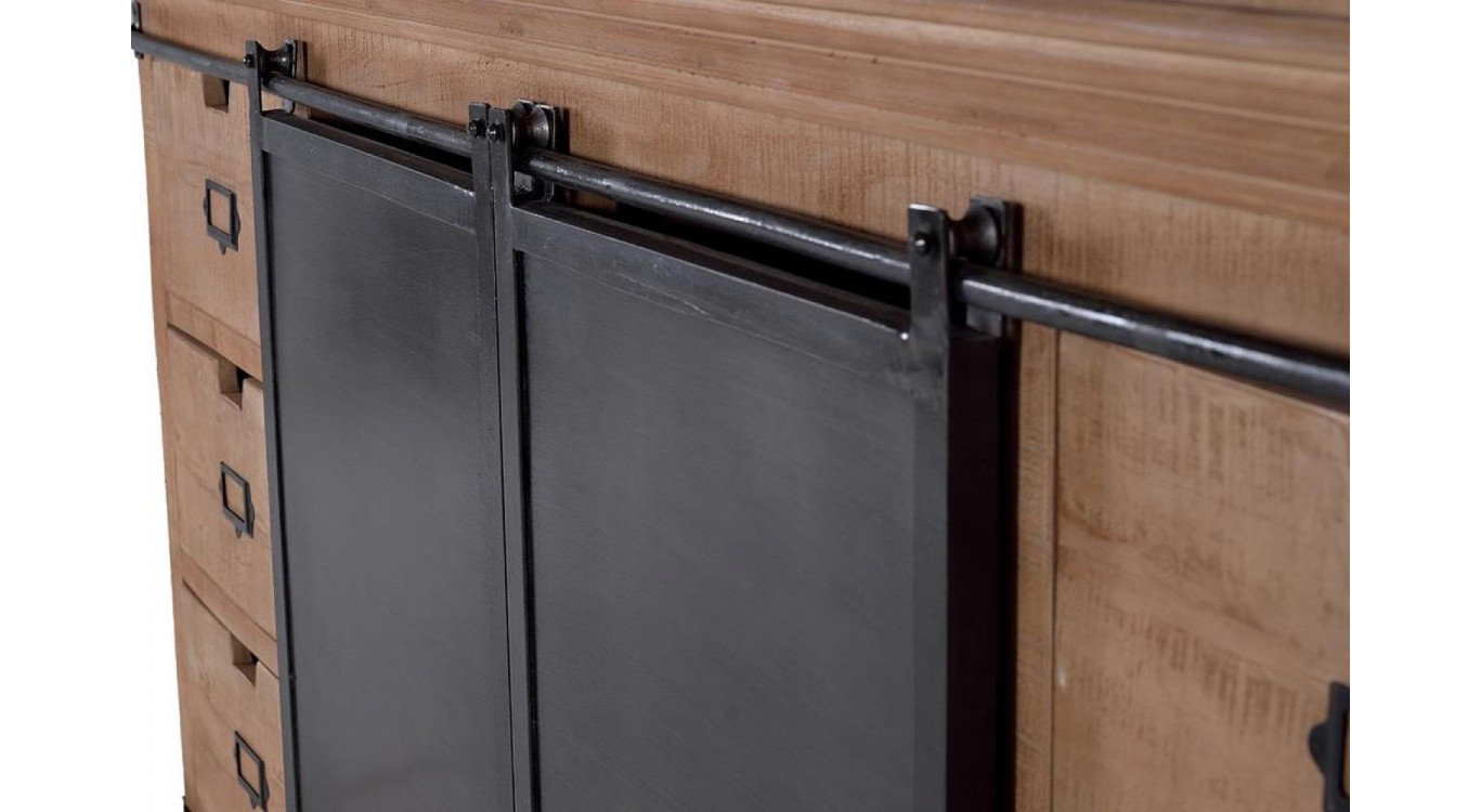 Geschirrschrank mit 6 Schubladen Holz, Eisen Braun 200x45x90cm