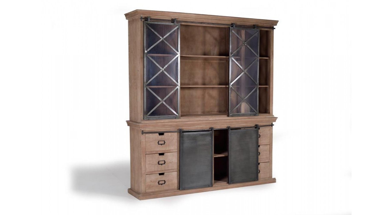 Geschirrschrank mit 6 Schubladen Holz, Eisen Braun 200x45x90cm