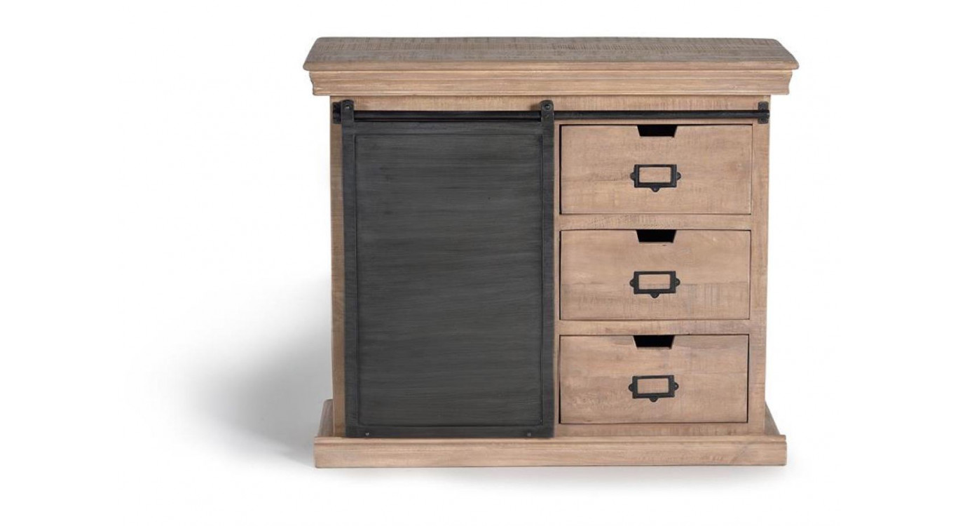 Buffet 3 Tiroirs Bois, Fer Marron 100x40x85cm