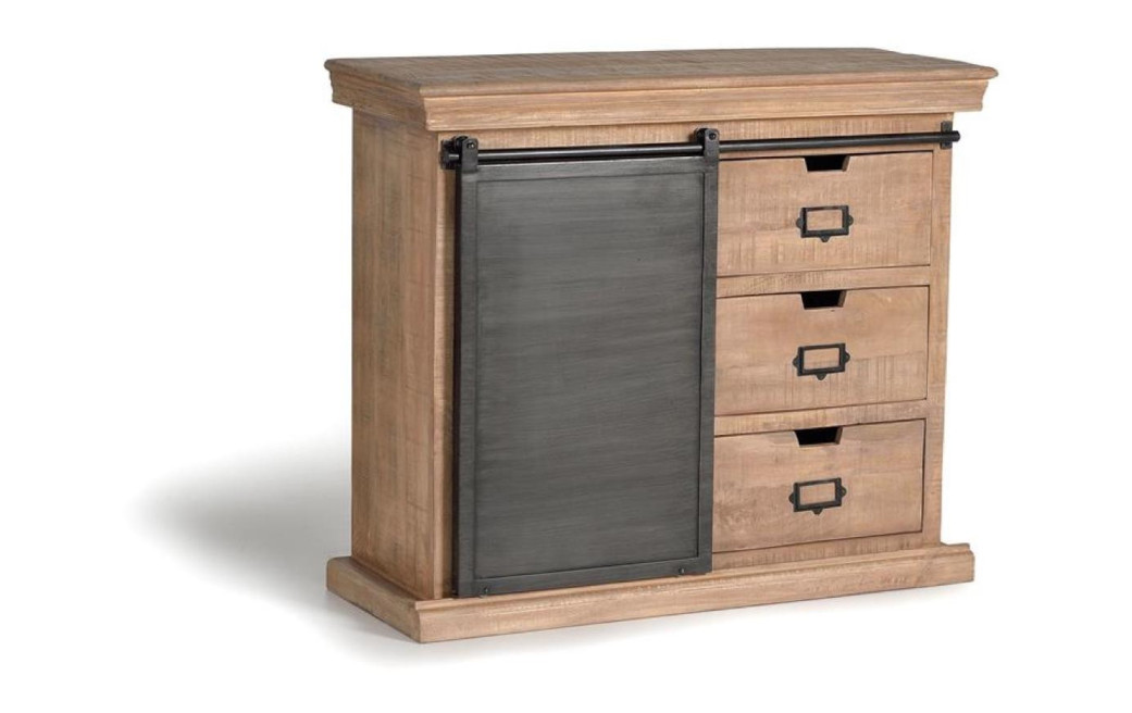 Buffet 3 Tiroirs Bois, Fer Marron 100x40x85cm