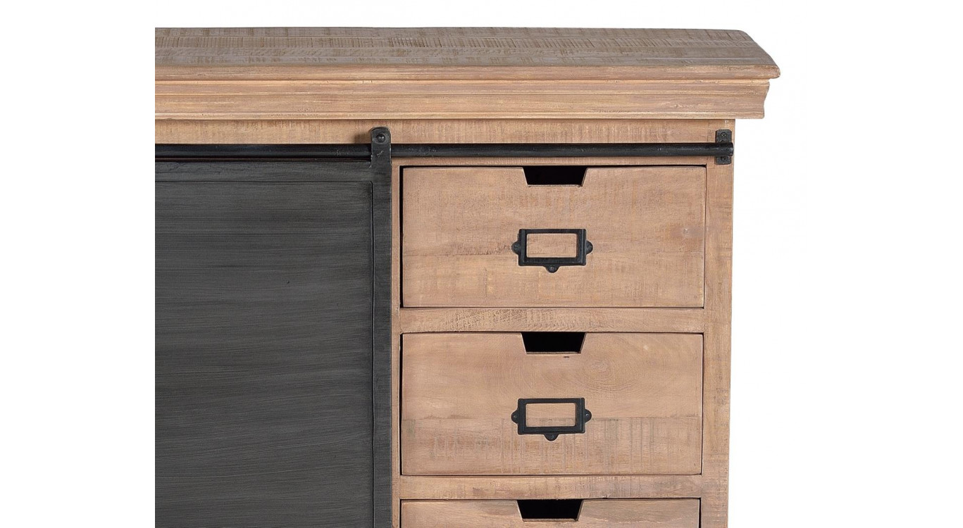 Buffet 3 Tiroirs Bois, Fer Marron 100x40x85cm