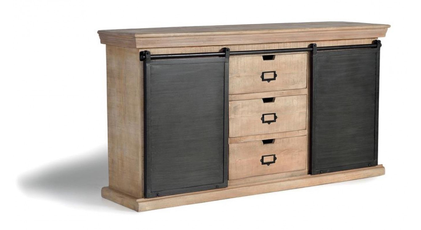 Truhe mit 3 Schubladen Holz, Eisen Braun 160x40x85cm