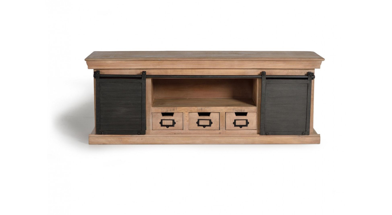 Meuble TV 3 Tiroirs Bois, Fer Marron 150x40x55cm