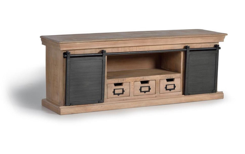 TV-Möbel mit 3 Schubladen Holz, Eisen Braun 150x40x55cm