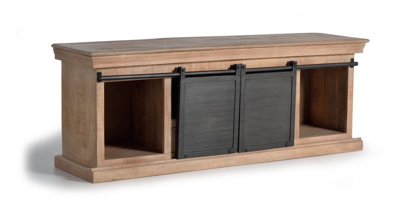 Meuble TV 3 Tiroirs Bois, Fer Marron 150x40x55cm