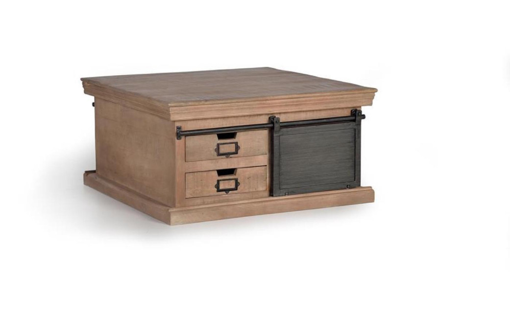 Couchtisch 4 Schubladen Holz, Eisen Braun 90x90x45cm
