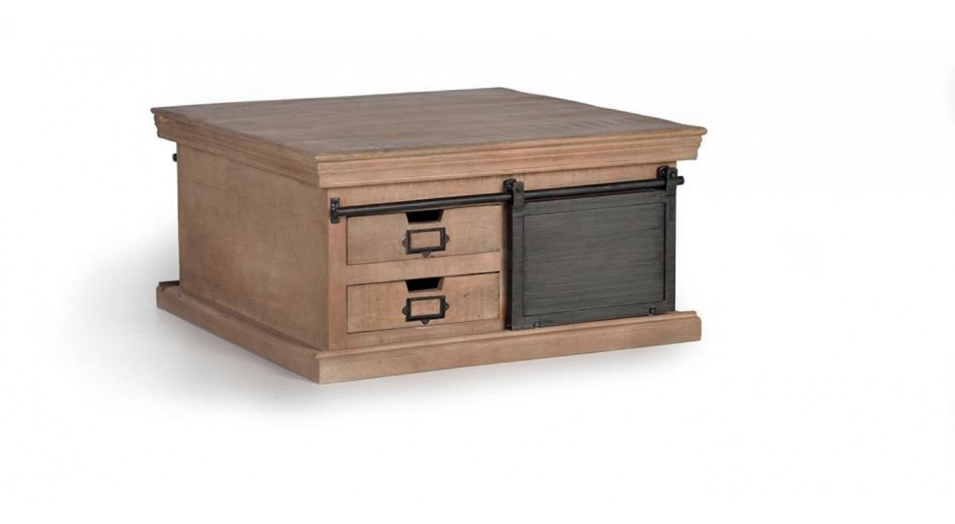 Couchtisch 4 Schubladen Holz, Eisen Braun 90x90x45cm