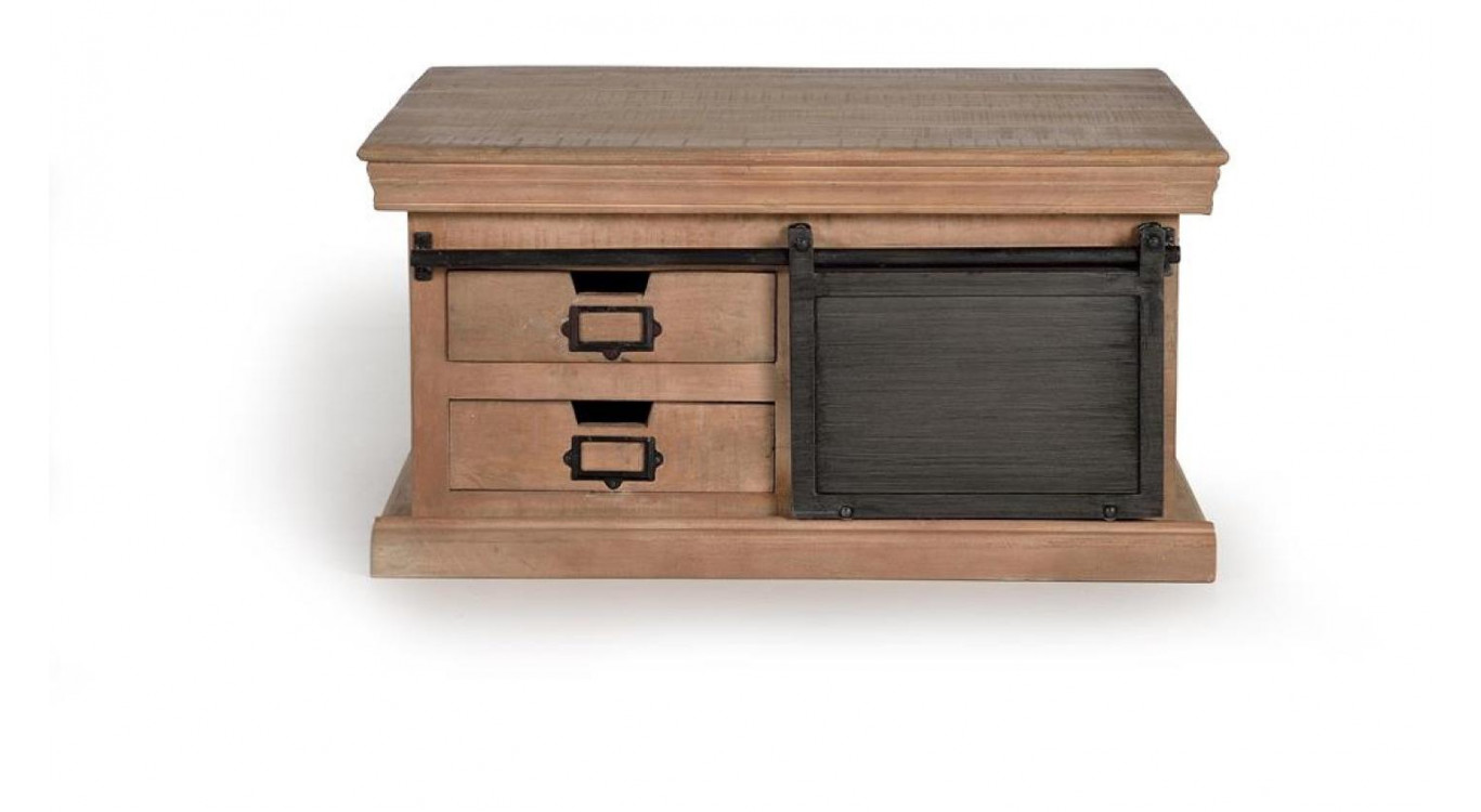 Table Basse 4 Tiroirs Bois, Fer Marron 90x90x45cm