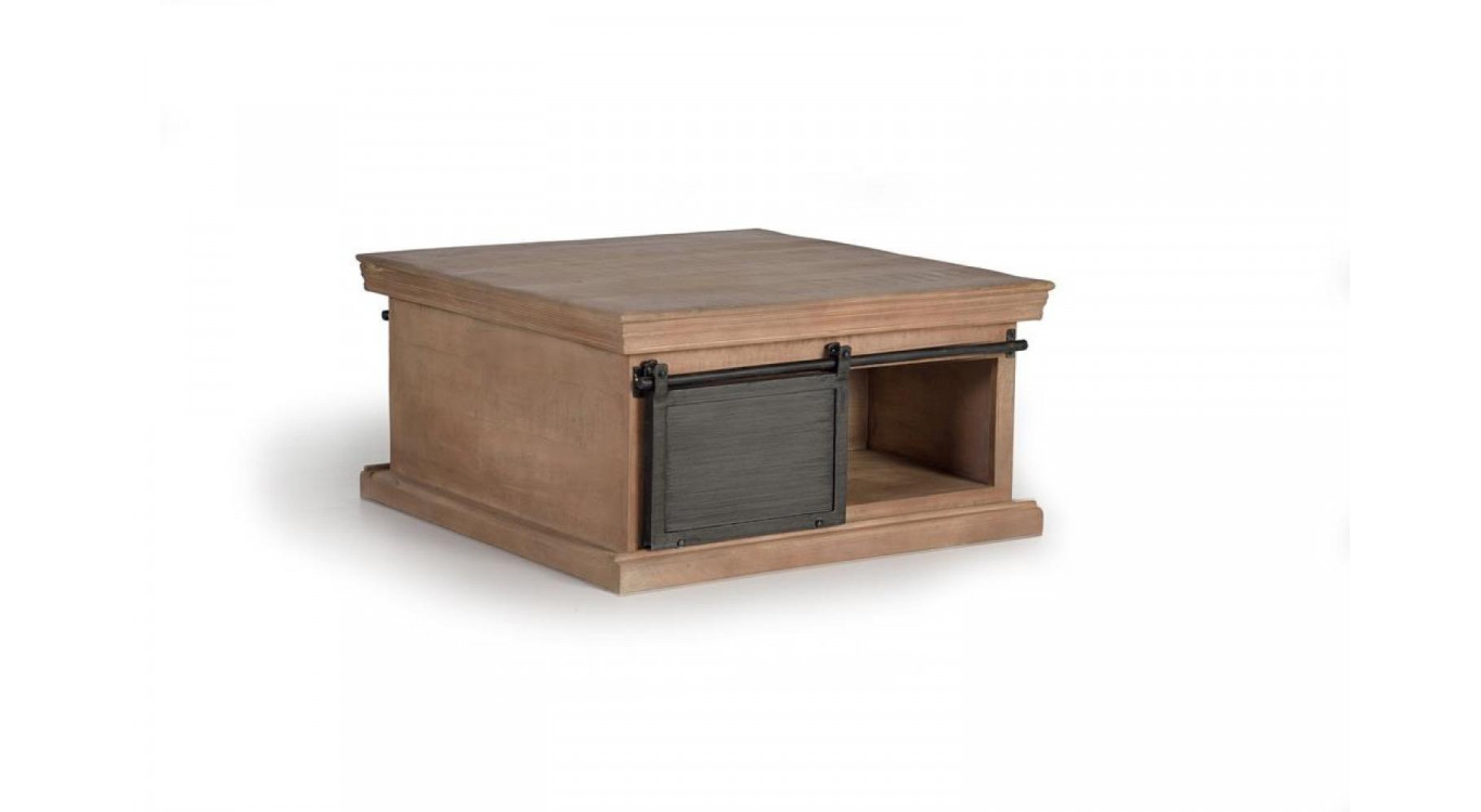 Table Basse 4 Tiroirs Bois, Fer Marron 90x90x45cm