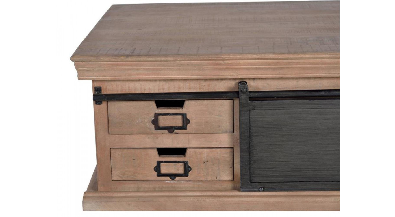 Couchtisch 4 Schubladen Holz, Eisen Braun 90x90x45cm