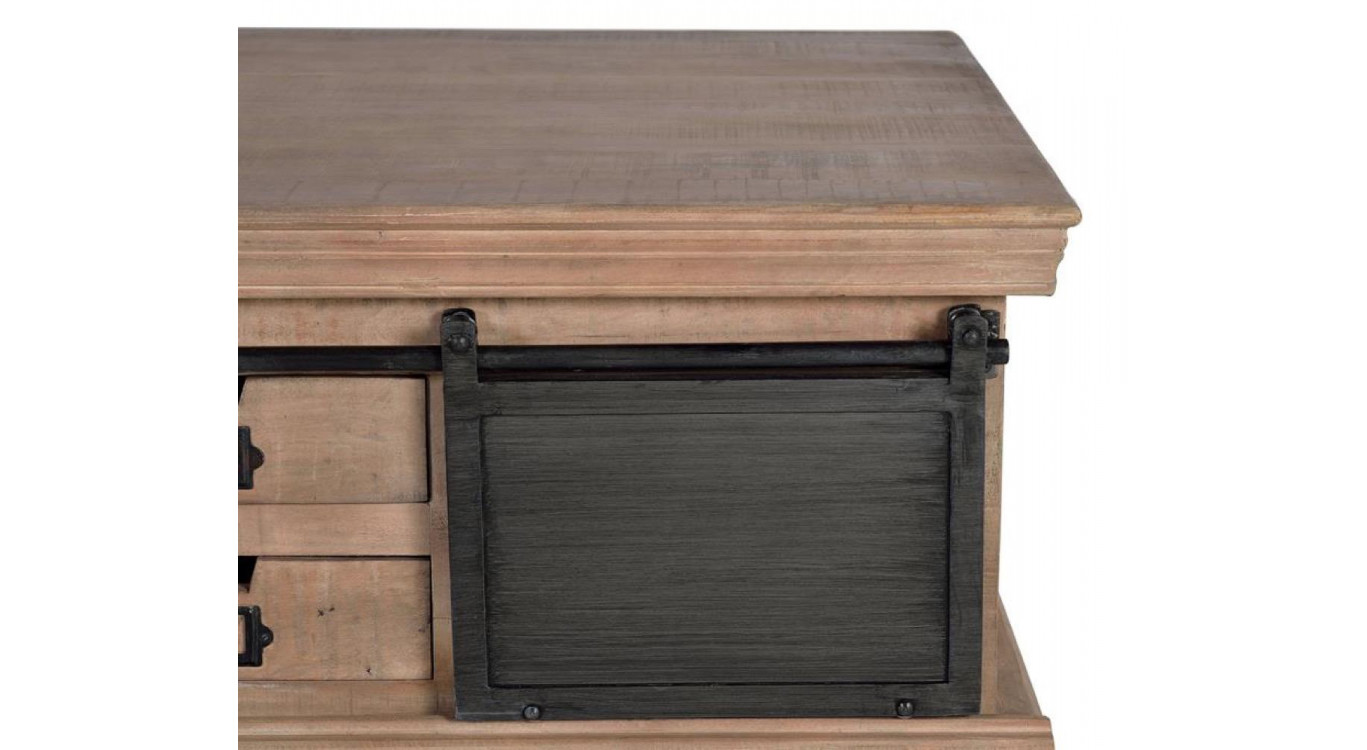 Couchtisch 4 Schubladen Holz, Eisen Braun 90x90x45cm