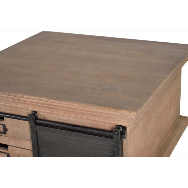 Couchtisch 4 Schubladen Holz, Eisen Braun 90x90x45cm