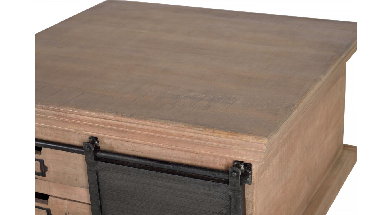 Table Basse 4 Tiroirs Bois, Fer Marron 90x90x45cm