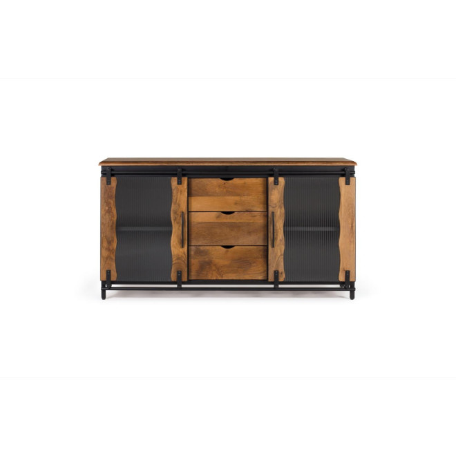 Anrichte mit 3 Schubladen Holz, Eisen Schwarz 150x40x80cm