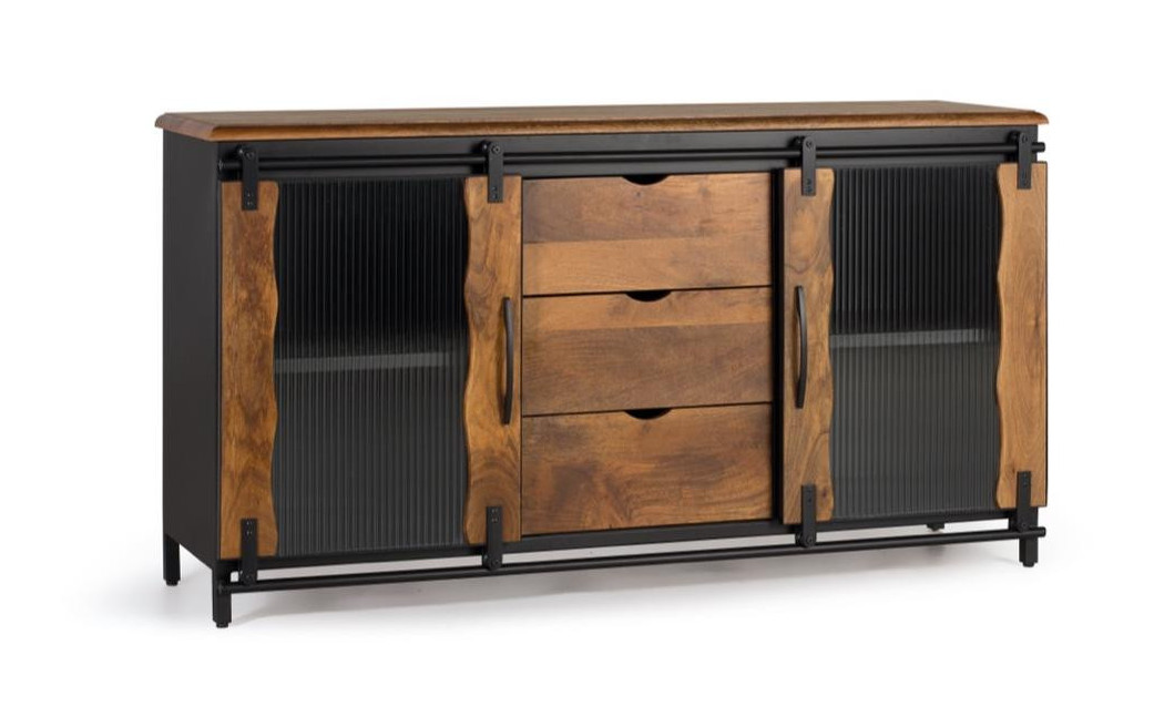 Anrichte mit 3 Schubladen Holz, Eisen Schwarz 150x40x80cm