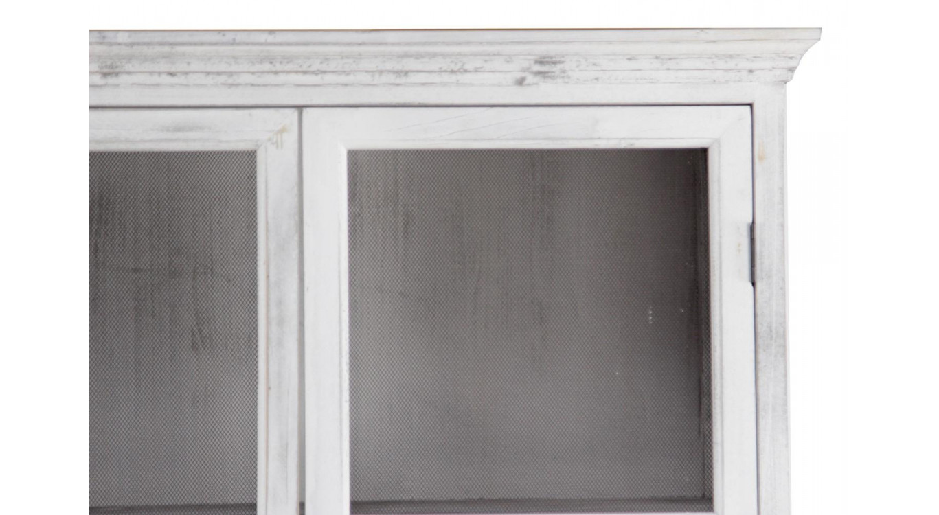 Buffet Vaisselier Rangement Bois 5 Tiroirs Cerusé Blanc 81x35x169cm