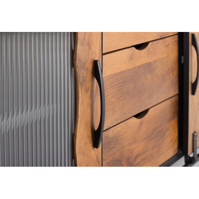 Anrichte mit 3 Schubladen Holz, Eisen Schwarz 150x40x80cm