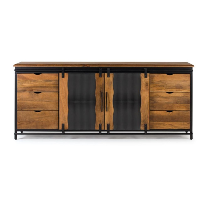 Truhe 6 Schubladen Holz, Eisen Schwarz 190x40x80cm