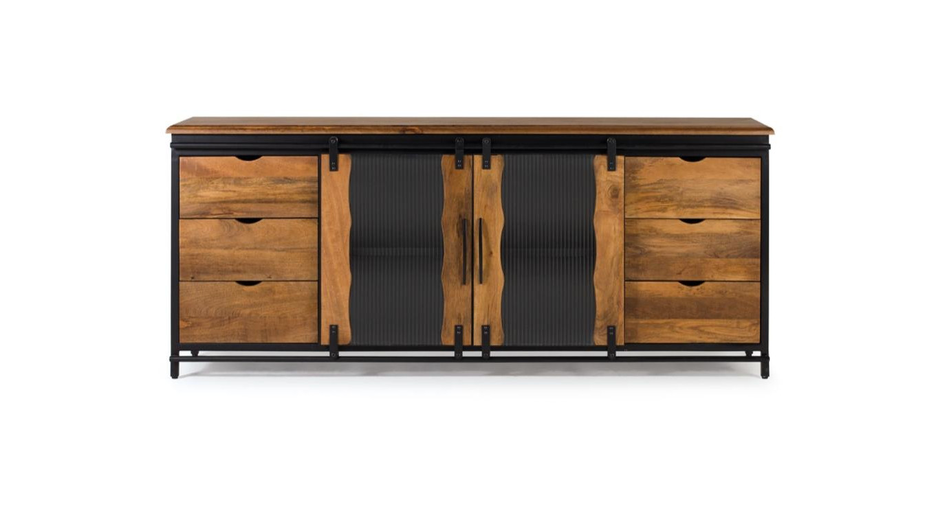 Truhe 6 Schubladen Holz, Eisen Schwarz 190x40x80cm