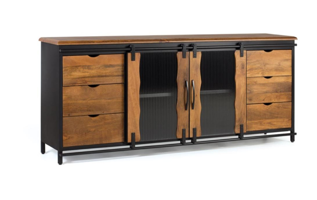 Truhe 6 Schubladen Holz, Eisen Schwarz 190x40x80cm
